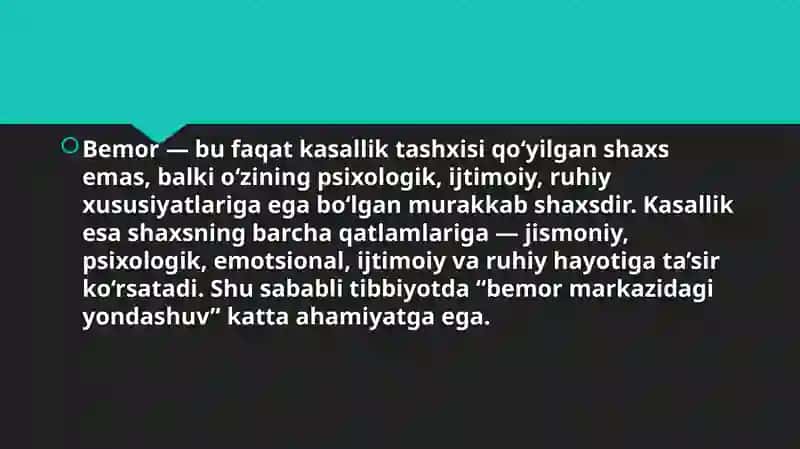BEMOR SHAXSI VA KASALLIKNI BEMORGA TASIRI 3