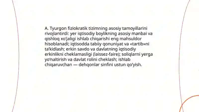 A. Tyurgoning asarlarida fiziokratik tizimning rivojlantirilishi 3