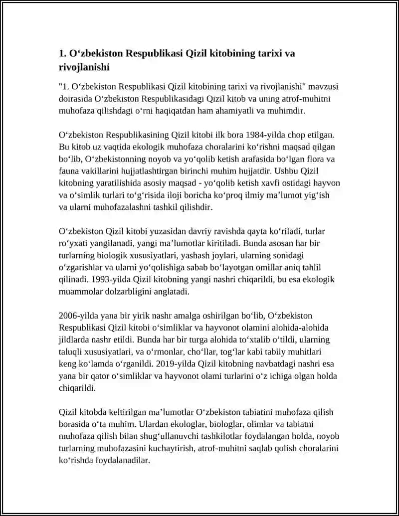 O‘ZBEKISTON RESPUBLIKASI "QIZIL KITOBI" VA UNING ATROF-MUHITNI MUHOFAZA QILISHDAGI OʻRNI 3