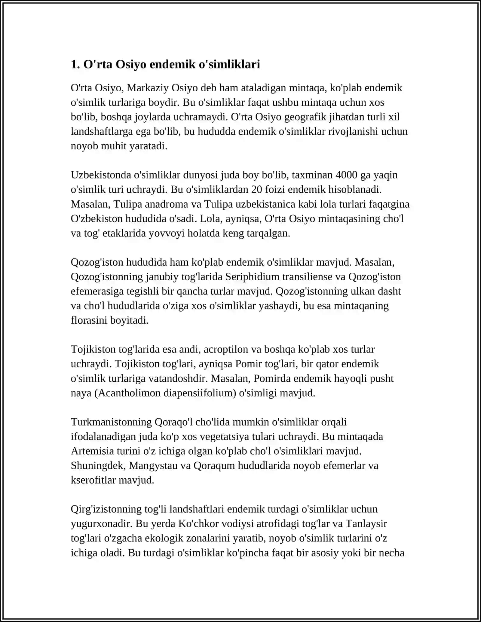 OʻRTA OSIYO ENDEMIK ORGANIZMLARI 3