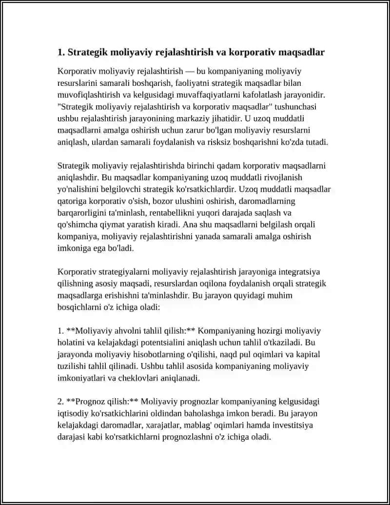 Strategik moliyaviy rejalashtirish va korporativ maqsadlar 3