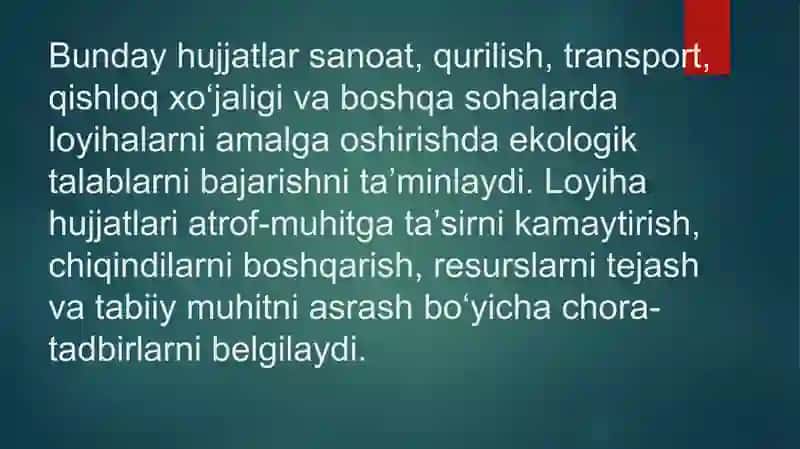 Atrof-muhitni muhofaza qilish bo‘yicha loyiha hujjatlarini ishlabchiqish 3