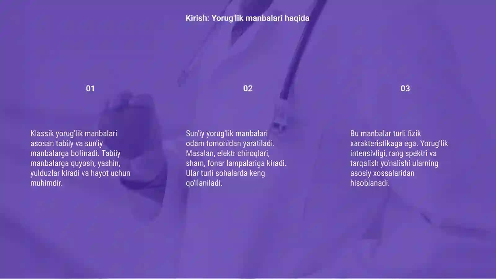 Klassik yorug'lik manbalari va ularning xossalari 3