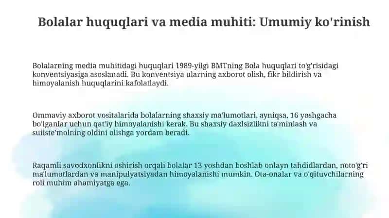 Bolalar huquqlari va media muhiti: Umumiy ko'rinish 3