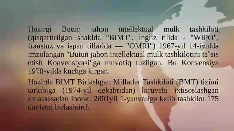 BUTUN JAHON INTELLEKTUAL MULK TASHKILOTI VA O’ZBEKISTON TARIXI 3
