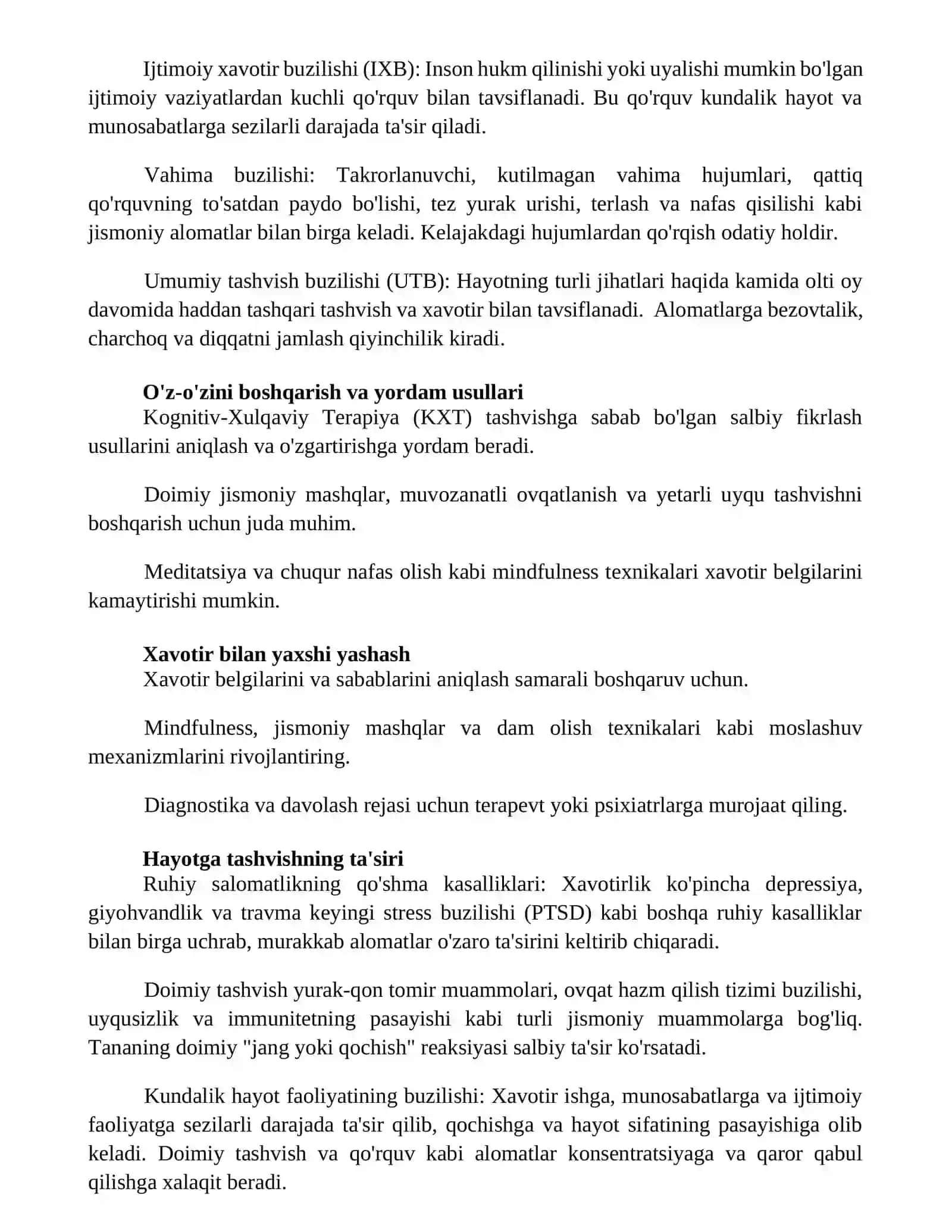 Xavotir buzilishlari mavzusi 3