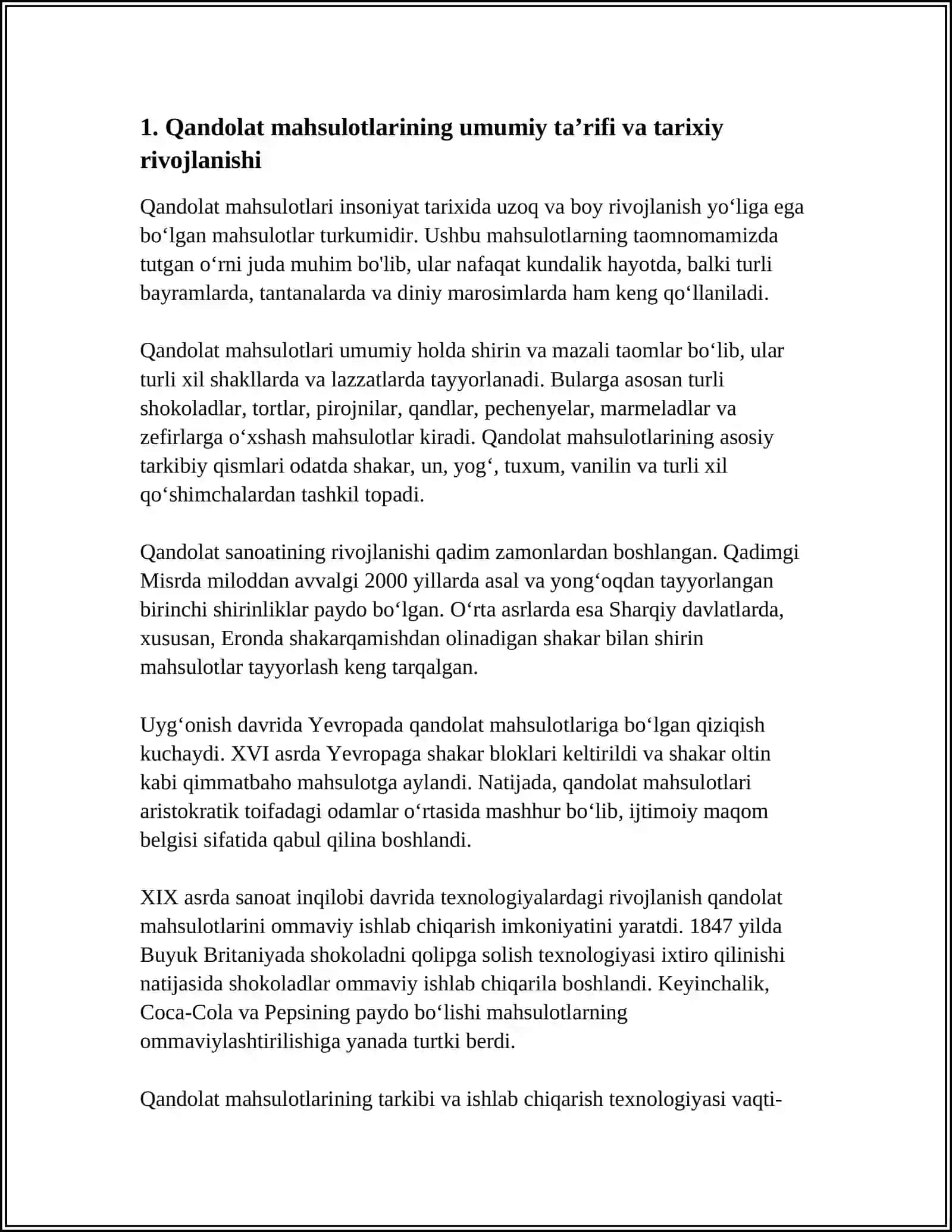 QANDOLAT MAHSULOTLARINING UMUMIY XUSUSIYATLARI ASSORTIMENTI VA TASNIFI 3
