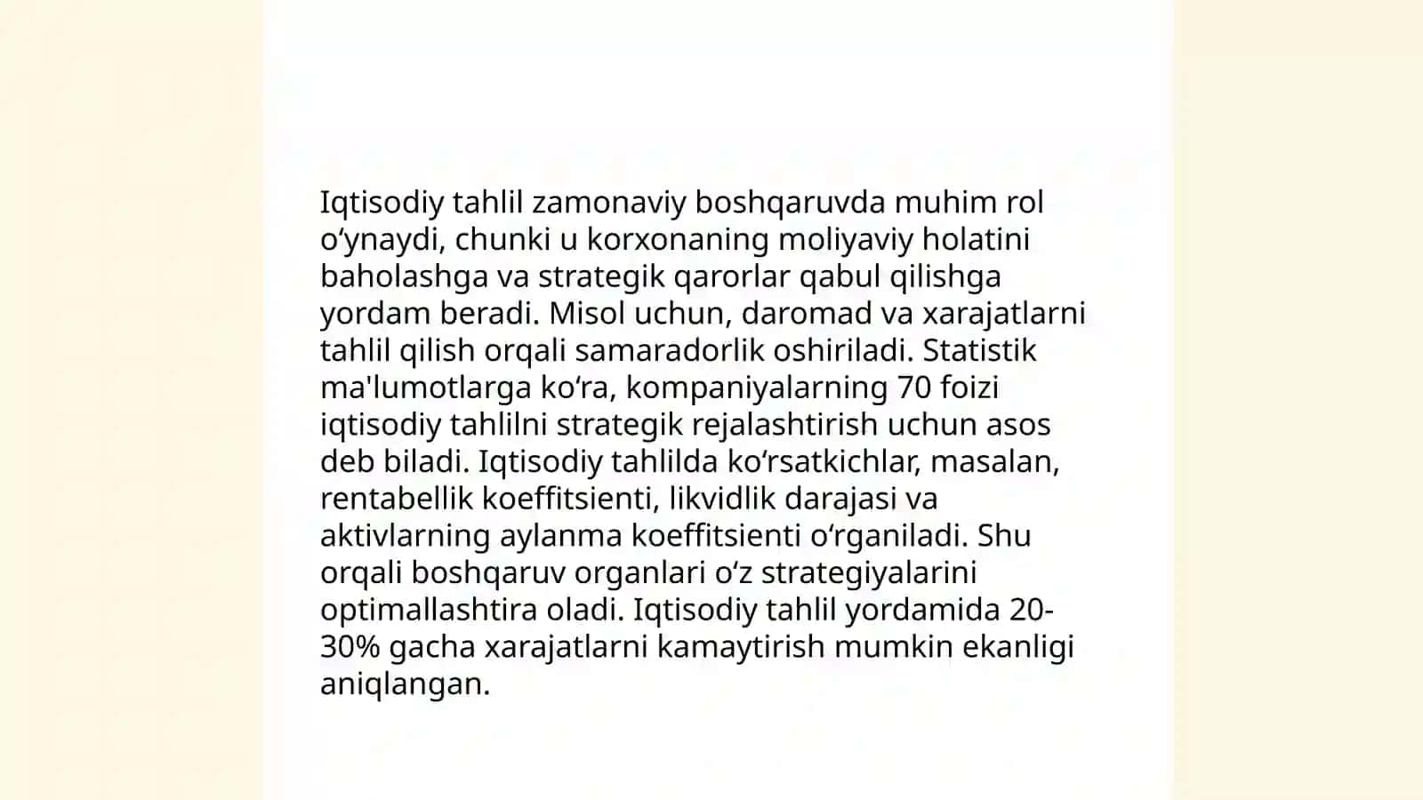 Iqtisodiy tahlilning zamonaviy boshqaruvdagi roli, o'rni va ahamiyati 3