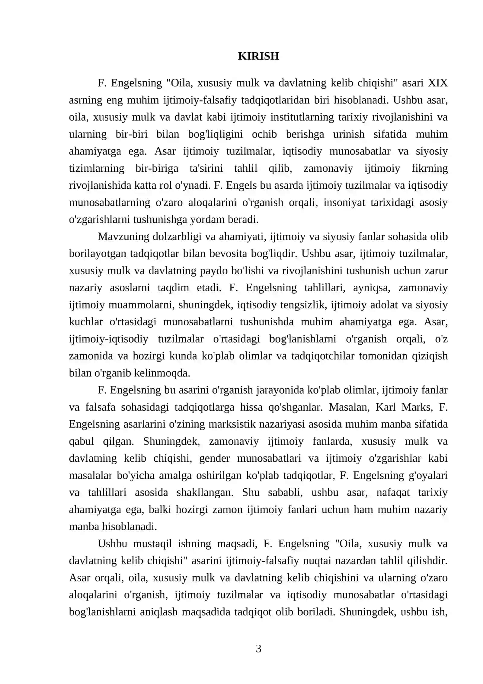 "F.Engelsning "Oila, xususiy mulk va davlatning kelib chiqishi"ni ijtimoiy- falsafiy tahlil etib bering" 3