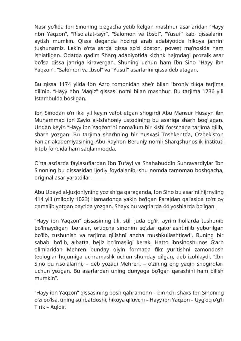 Ibn Sinoning adabiy faoliyatga oid asarlar anotatsiyasini tuzish 3