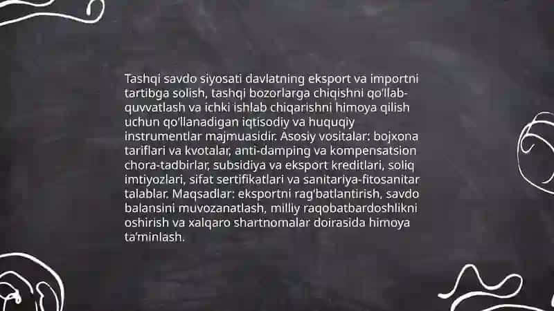 Davlat tashqi iqtisodiy siyosatining tarkibiy qismlari Oʻktamov Daston 3