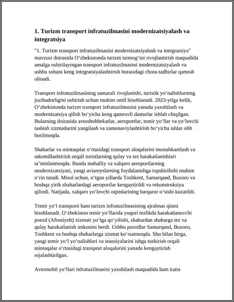 Turizm transport infratuzilmasini modernizatsiyalash va integratsiya 3