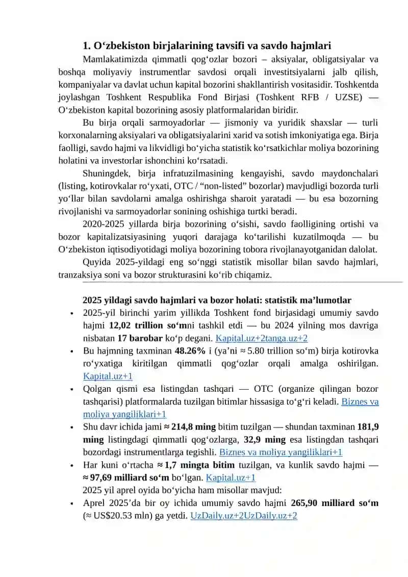 O'zbekistonning birjalar statistikasi 3