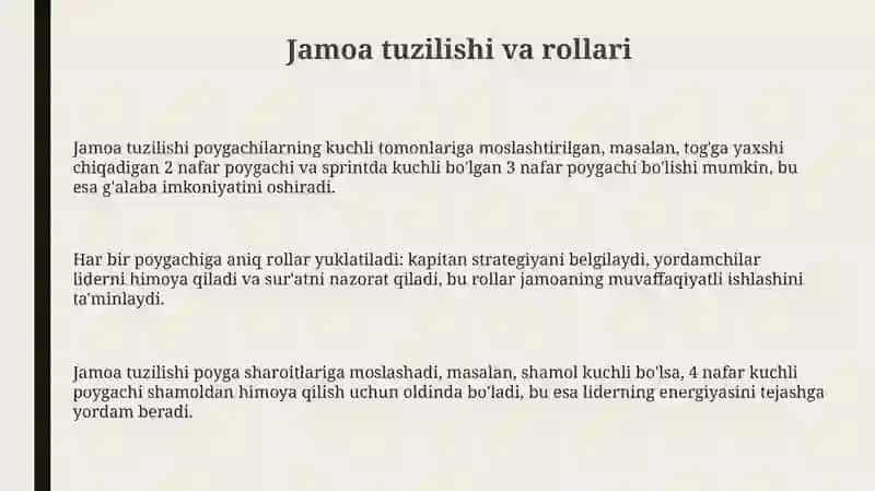 Jamoa poygalarining taktikasi 3
