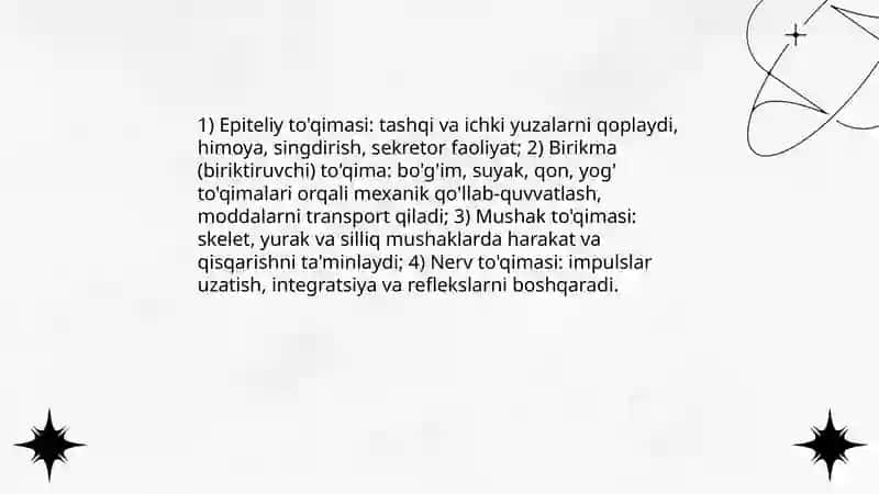 Biriktrivuchi to'qima xilma xilligi,evolyutsion taraqqiyot,suniy to'qima o'strish 3