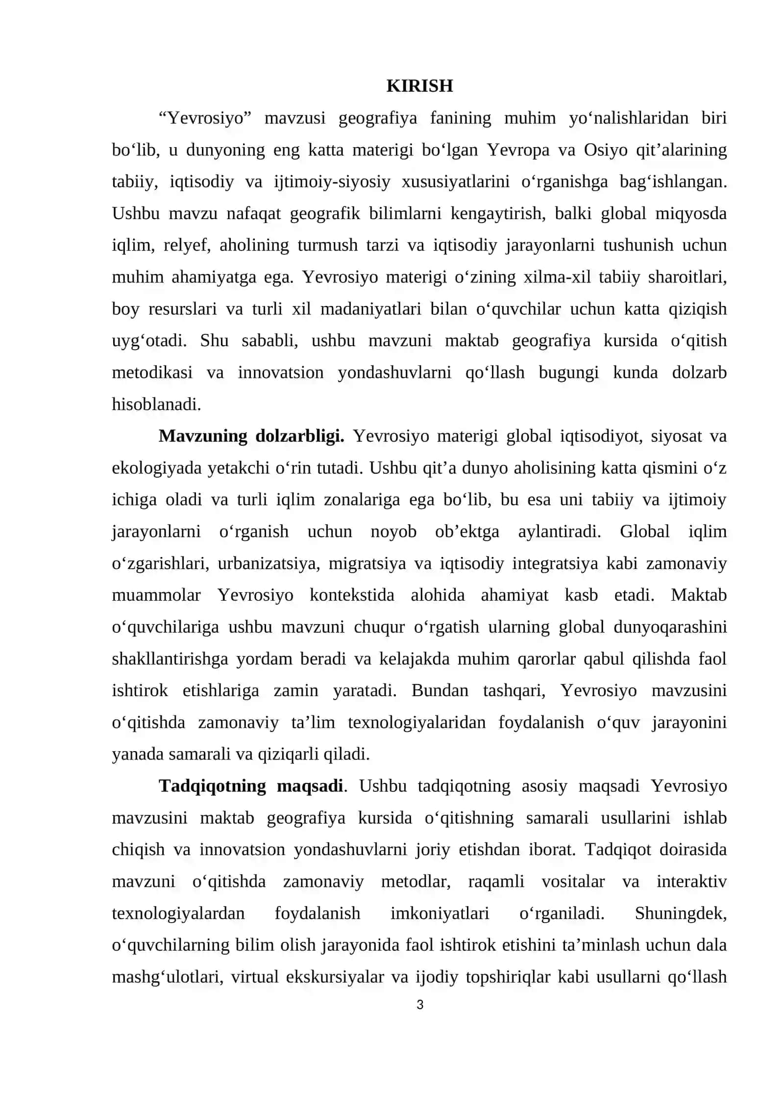 « Materiklar va okeanlar geografiyasi kursida “Yevrosiyo” mavzusini o’rganish metodikasi » 3