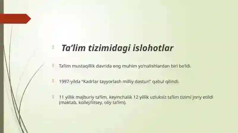 Mustaqillik yillarida O‘zbekistonda fan, ta’lim, sport, san’at, adabiyot va sog‘liqni saqlash tizimining rivoji 3