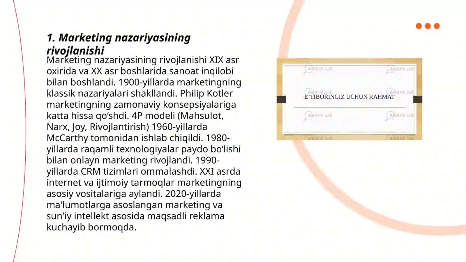 Marketing nazariyasi tushunchasi va uning evolyusiyasi 3