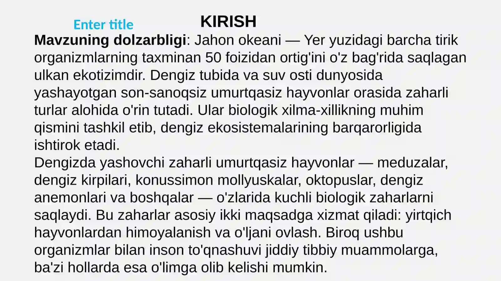 DENGIZDA YASHOVCHI UMURTQASIZ ZAHARLI HAYVONLAR 3