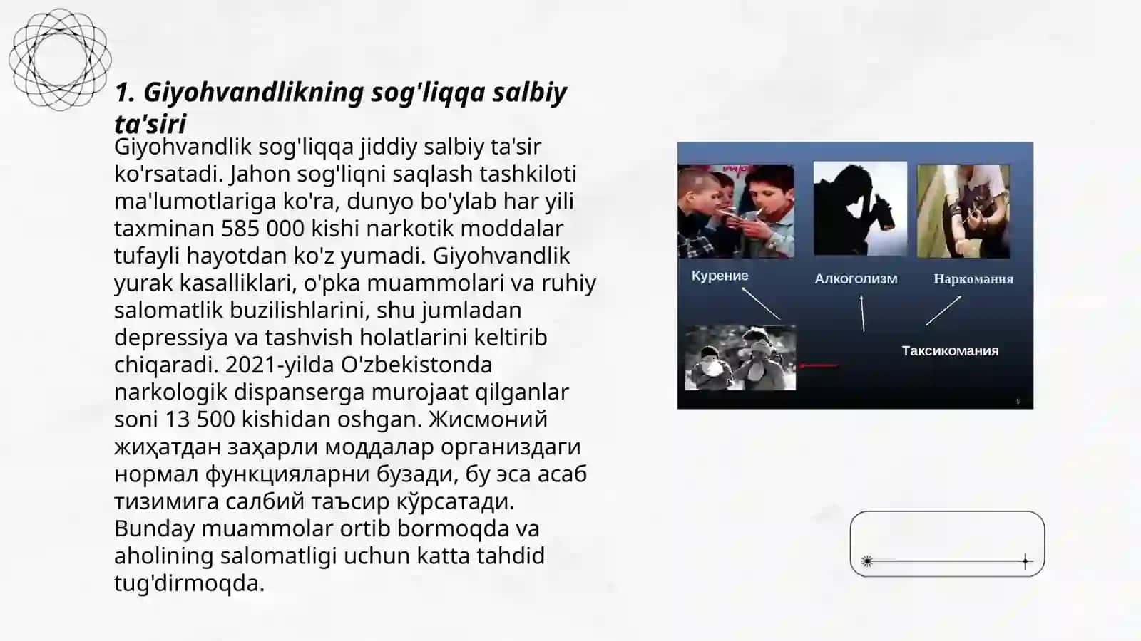 Giyohvandlik,chekish,toksikomaniya va alkogolizmning salbiy oqibatlari 3