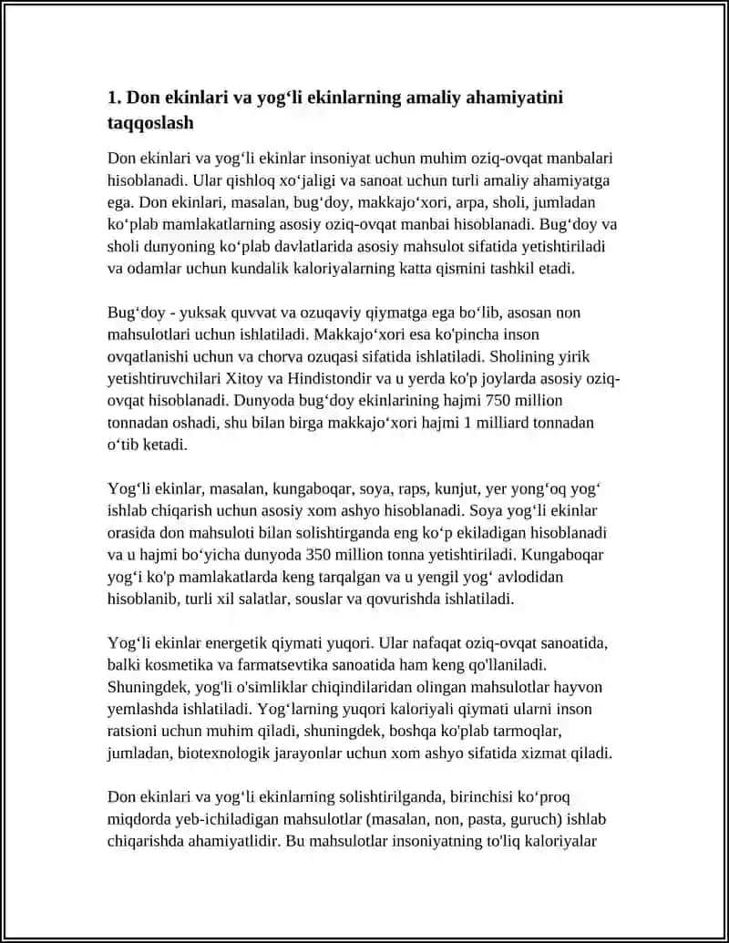 MADANIY OʻSIMLIKLARNING AMALIY AHAMIYATINI BIR-BIRIDAN QIYOSLASH 3