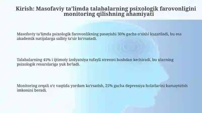 Masofaviy ta'limda talabalarning psixologik farovonligini monitoring qilish usullari va tavsiyalar 3