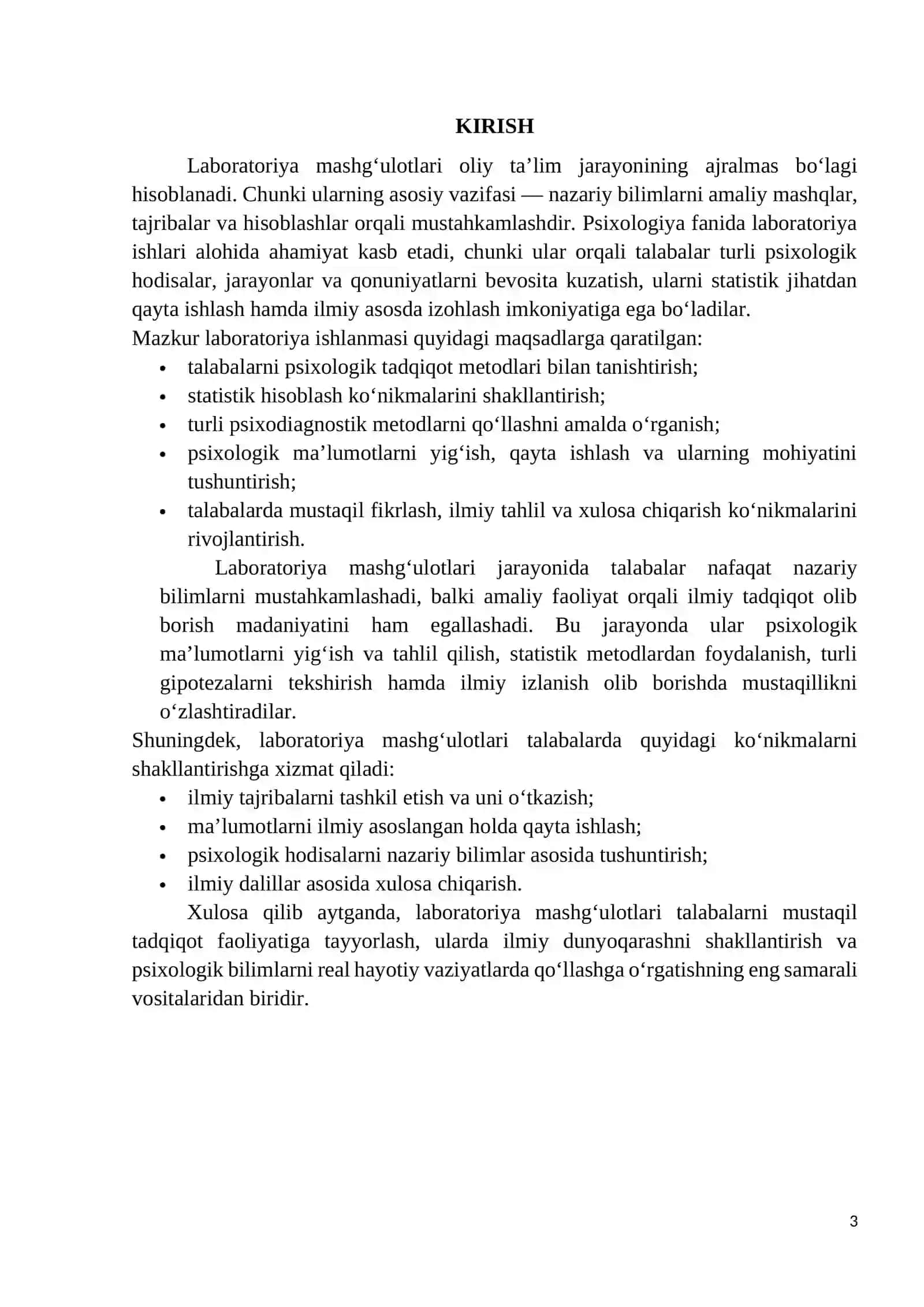 Psixologik tadqiqot ma`lumotlarini qayta ishlash metodlari va texnologiyalari fani bo’yicha laboratoriya mashg’ulotlar ishlanmasi 3