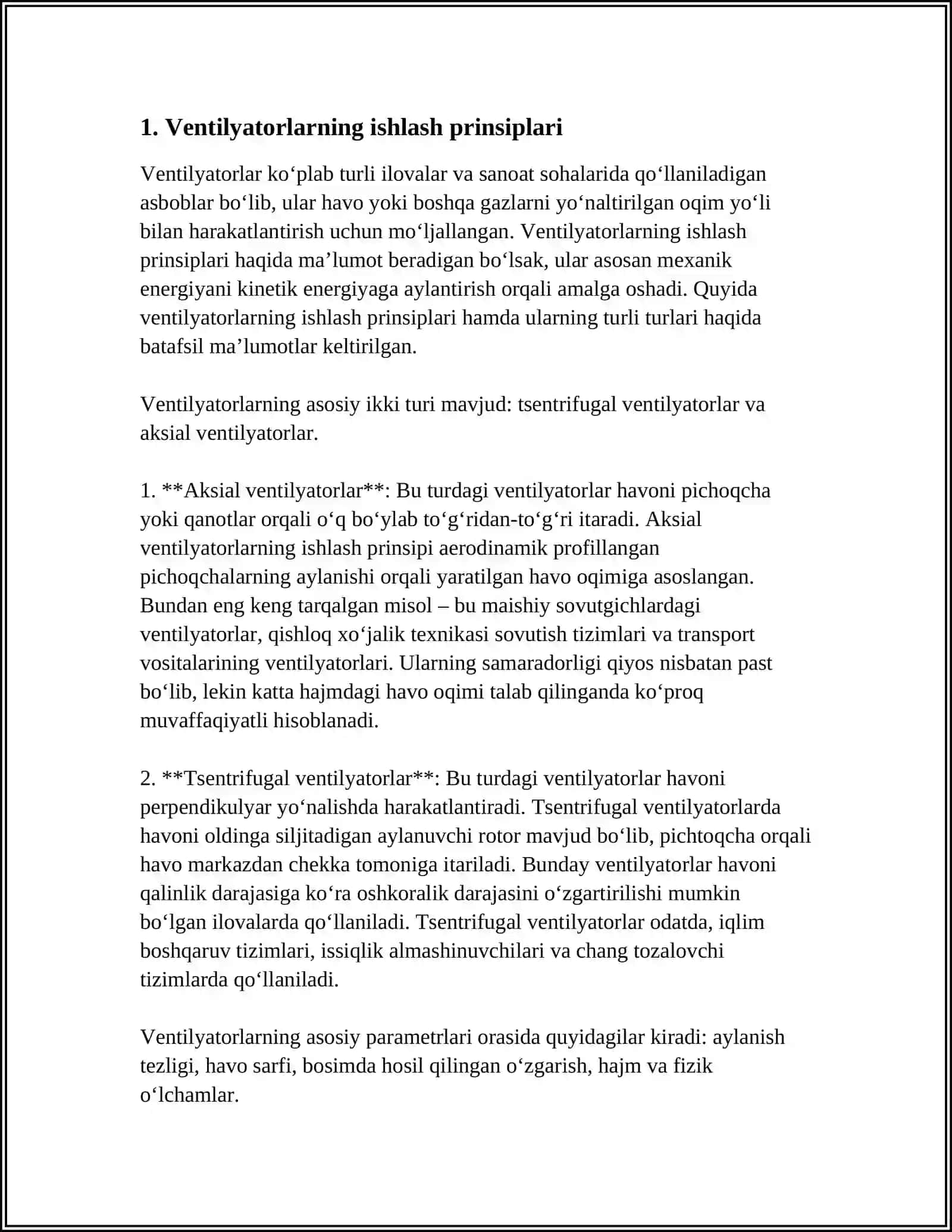 MUSTAQIL ISH Mavzu: VENTELYATOR TARMOQDAGI ISHI.VENTELYATOR TANLASH 3