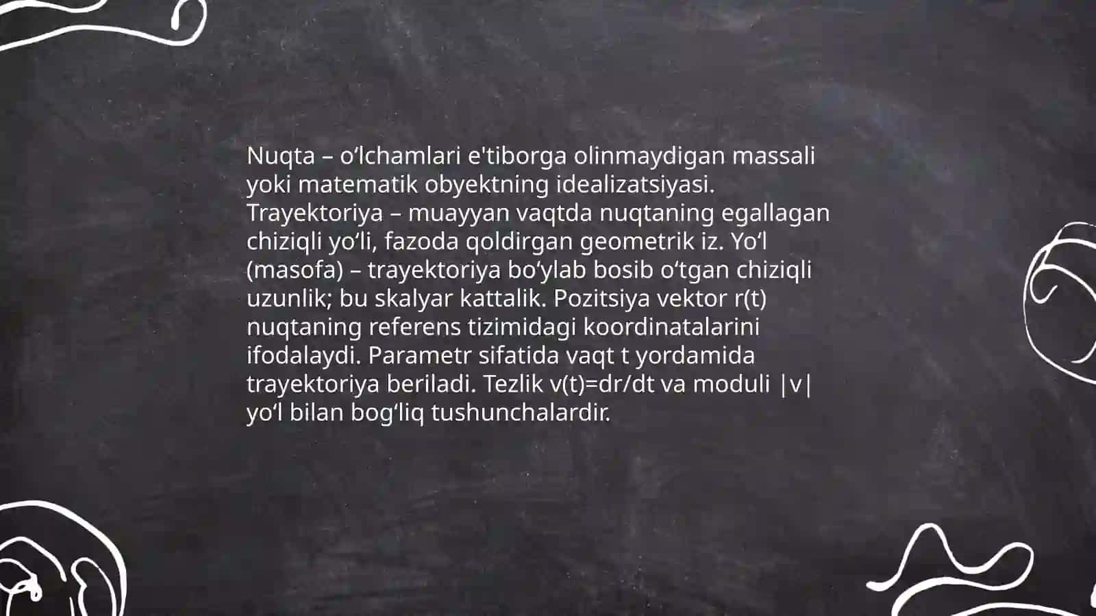 Nuqta kinematikasi. Nuqta xarakatining berilish usullari 3