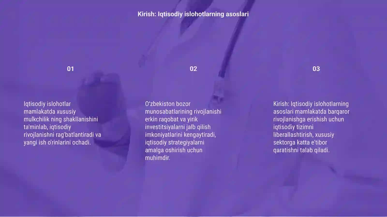 Iqtisodiy islohotlar hususiy mulkchilikning shakllanishi. Oʻzbekiston bozor munosabatlarining rivojlanishi 3