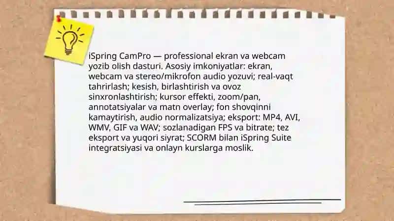 Ispring Campro dasturlari va ularning imkoniyatlari 3