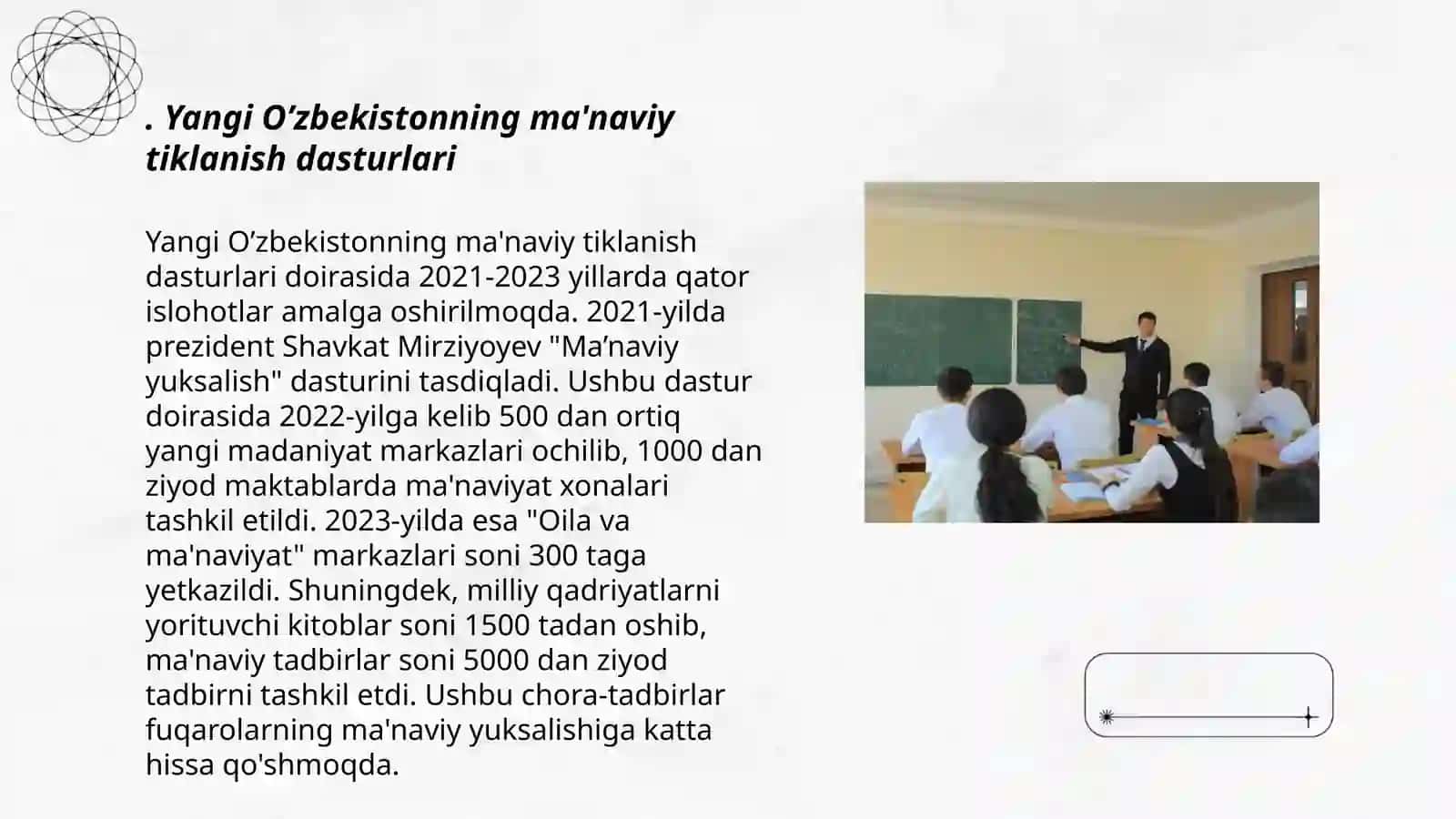 Yangi O’zbekistonning ma'naviy tiklanish dasturlari 3