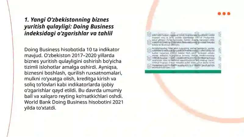 Yangi O‘zbekistonning biznes yuritish qulayligi 3