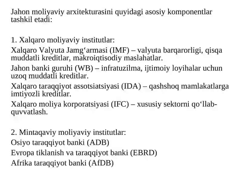 Jahon moliyaviy arxitekturasi va xalqaro moliya tizimi 3