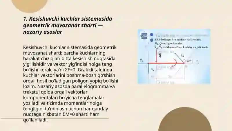 Kesishuvchi kuchlar sistemasining geometrik muvozanat shartiga oid masalalar 3