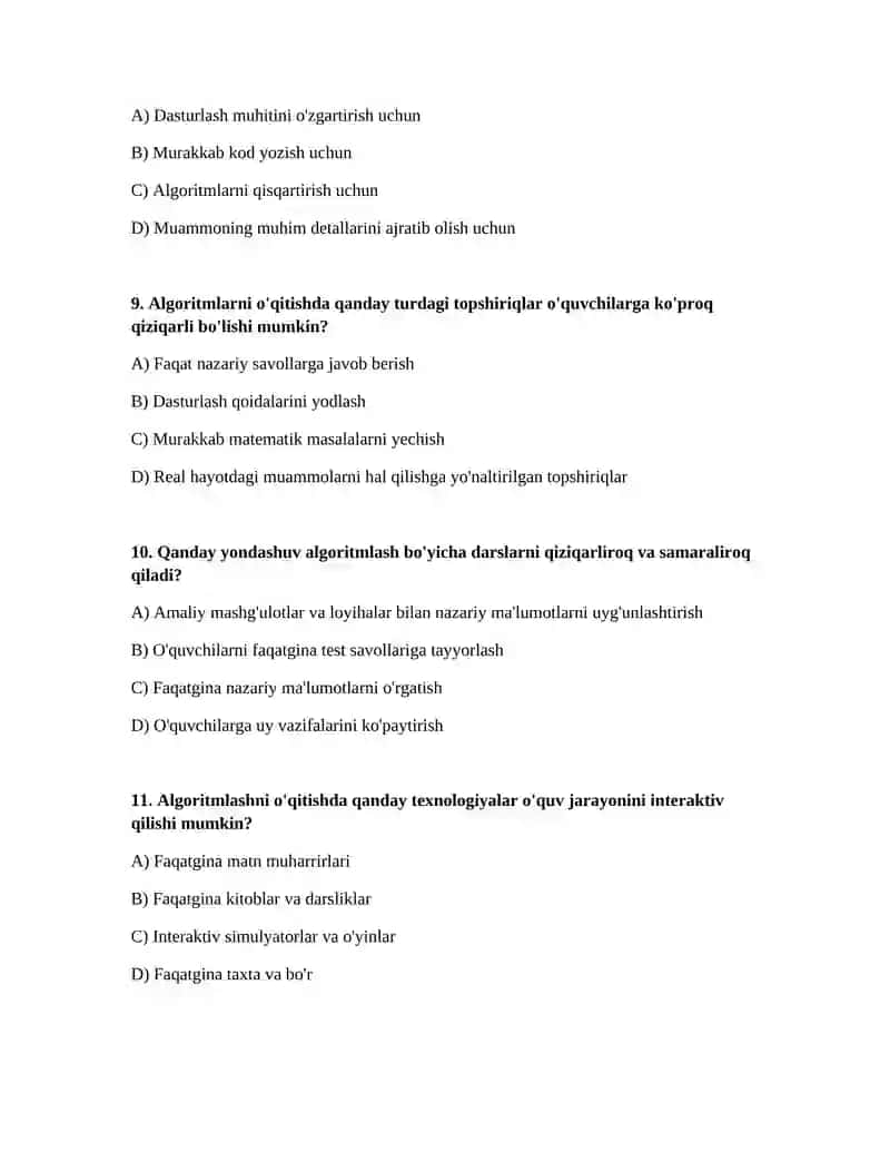 Algoritmlash asoslari bo‘limini o‘qitish metodikasi 3