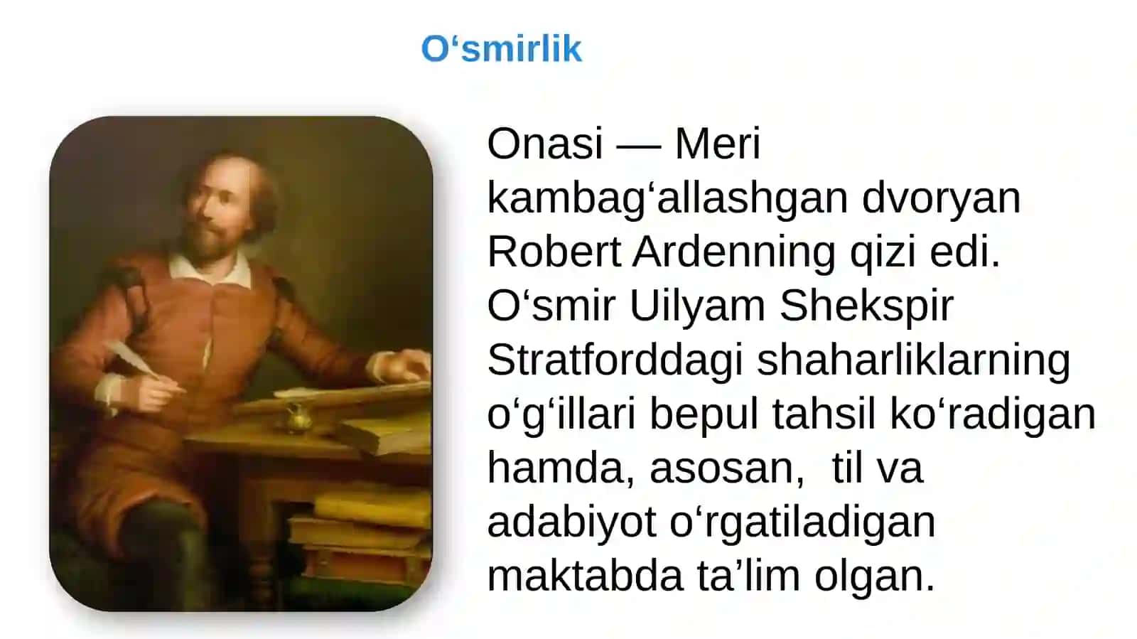 9-sinf Adabiyot fanidan Uilyam Shekspir hayoti va ijodi dars taqdimot 3