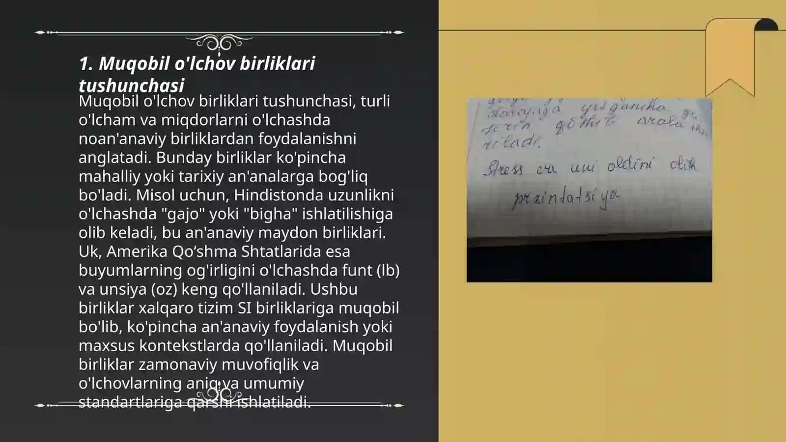 Muqobil o'lchov birliklari tushunchasi 3
