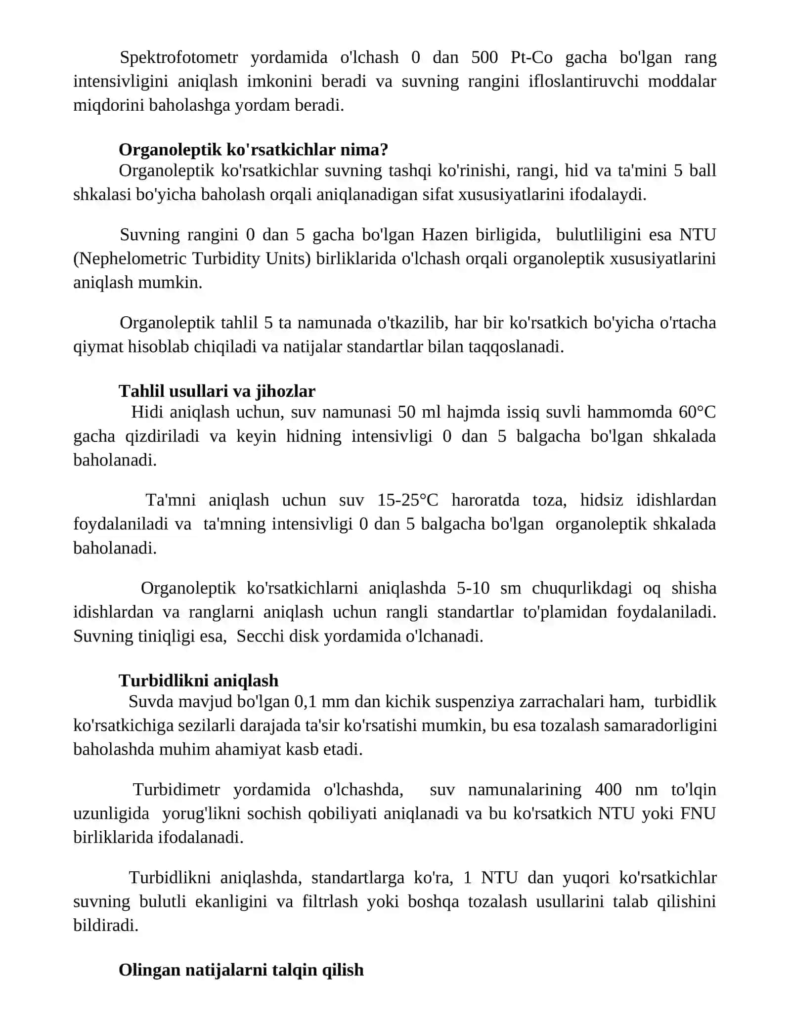 Ичимлик сув сифатининг лаборатория таҳлили (органолептик кўрсаткичлар) 3