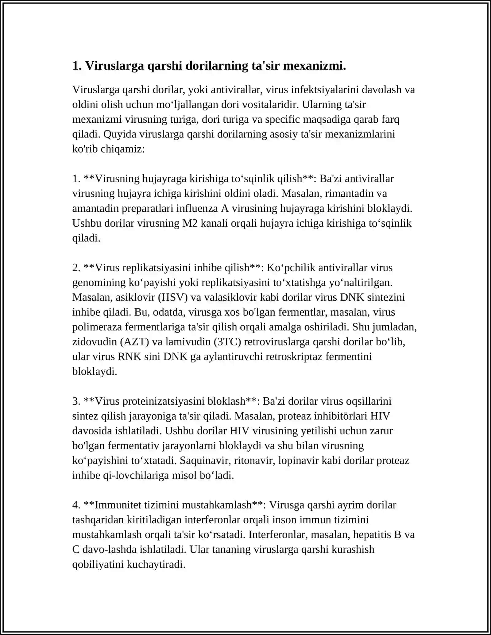 VIRUSLARGA VA OʻSMALARGA QARSHI DORI VOSITALARNI TAʼSIR MEXANIZMI 3