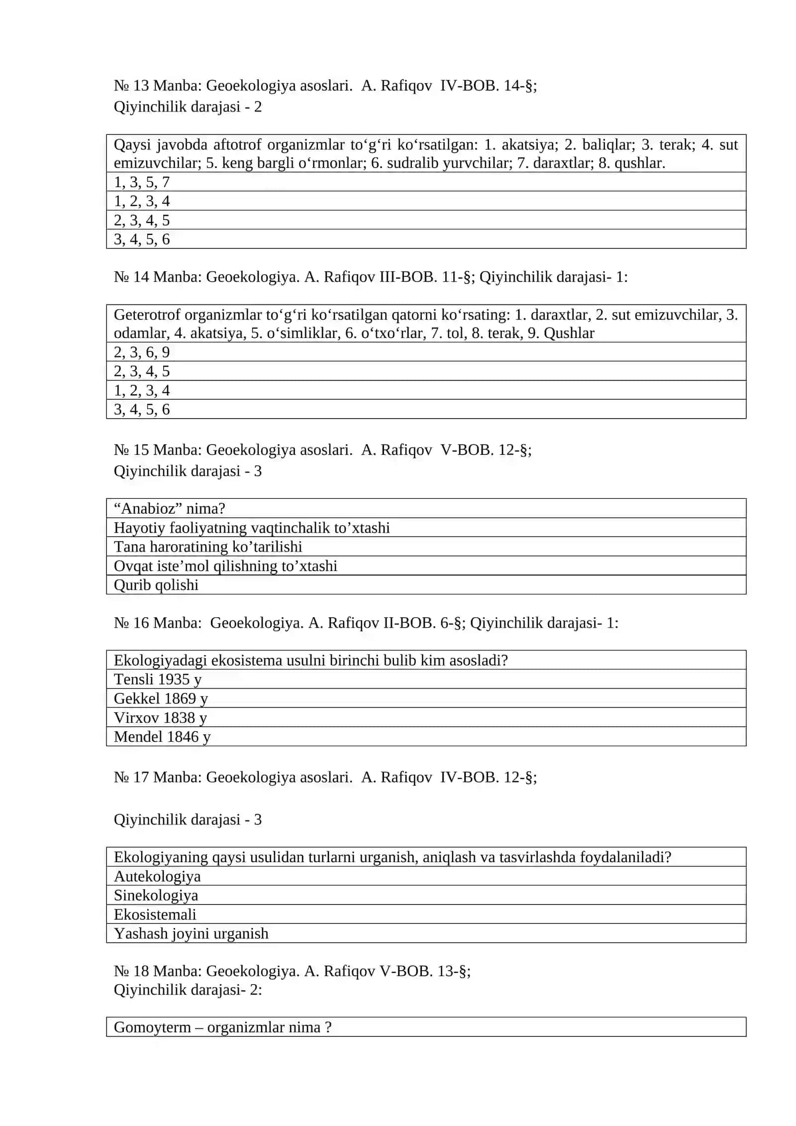 Geoekologiya fanidan test savollari 3