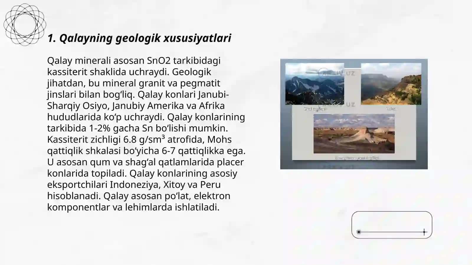 Oʻzbekistondagi Qalay foydali qazilmasining geologik sanoat turlari va Qalay konlari 3