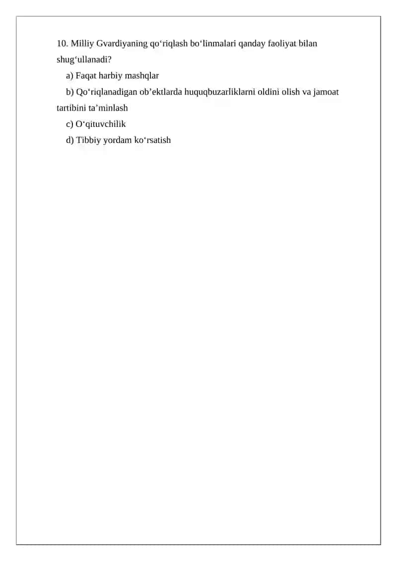 O‘zbekiston Respublikasi Milliy Gvardiyasi Test Variant 1 3