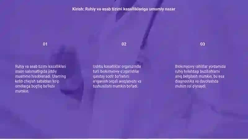 Ruhiy va asab tizimi kasalliklari kelib chiqish mexanizmlarining biokimyoviy aniqlash yo‘llari 3