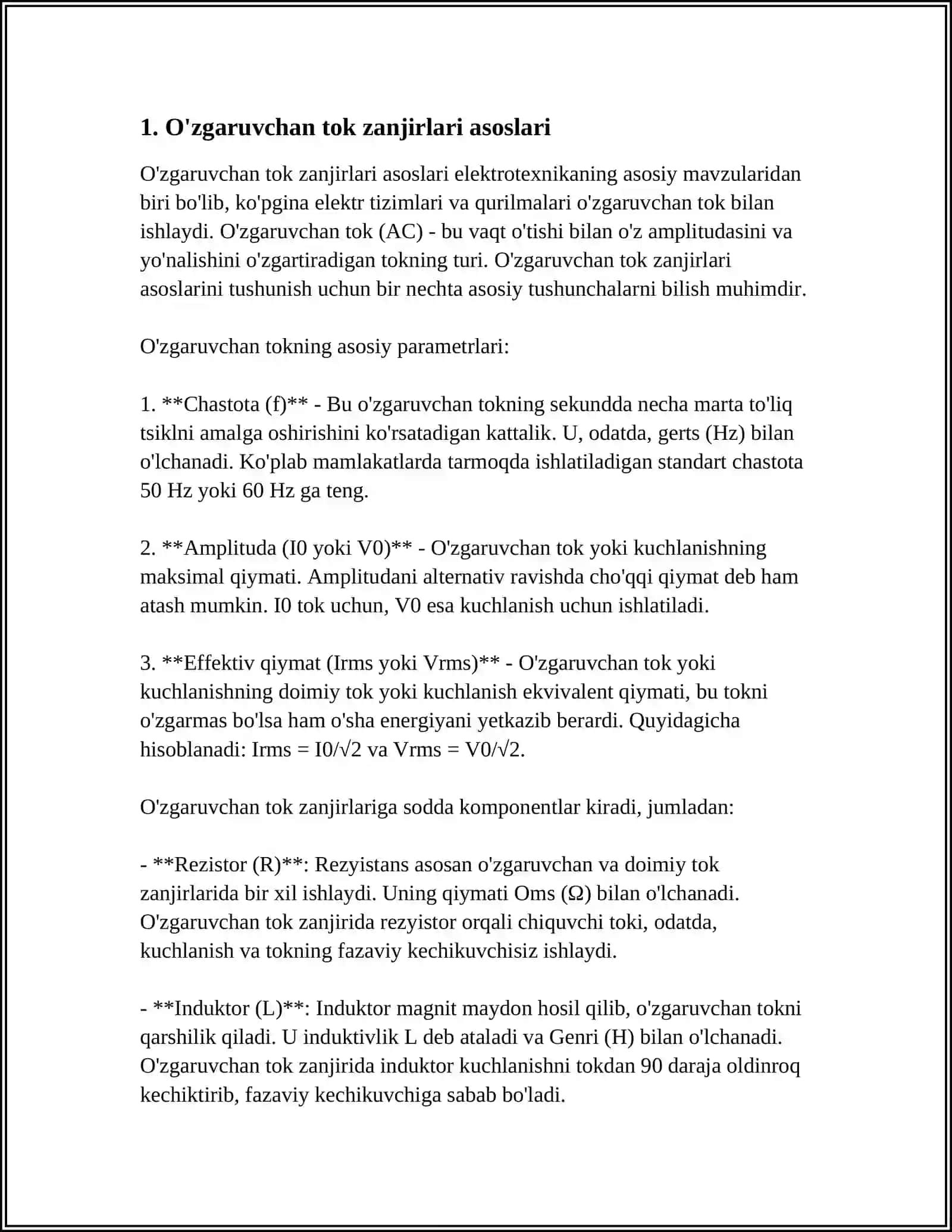 O'zgaruvchan tok zanjirlari asoslari 3