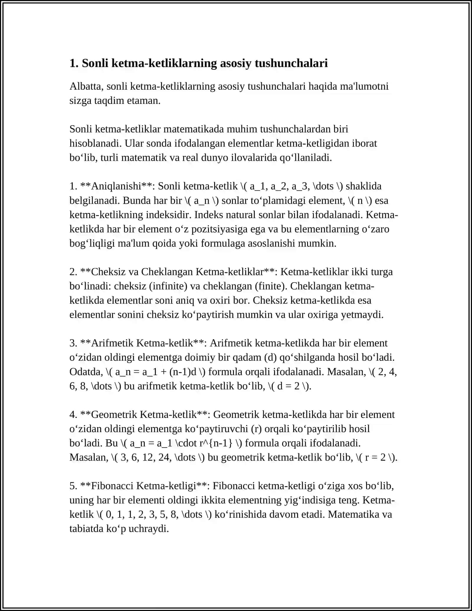 SONLI KETMA-KETLIKLARNI FIZIK JARAYONLARINI MODELLASHTIRISHDAGI QÕLLANISHI 3