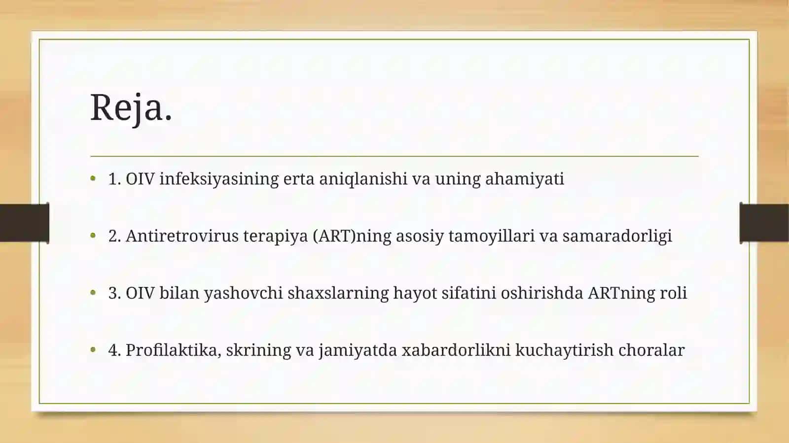 OIV INFEKSIYASINING ERTA ANIQLANISHI VA ANTIRETOCIRUS (ART) ORQALI OIV BILAN YASHOVCHI SHAXSLARNING HAYOT SIFATINI YAXSHILASH CHORALARI 3