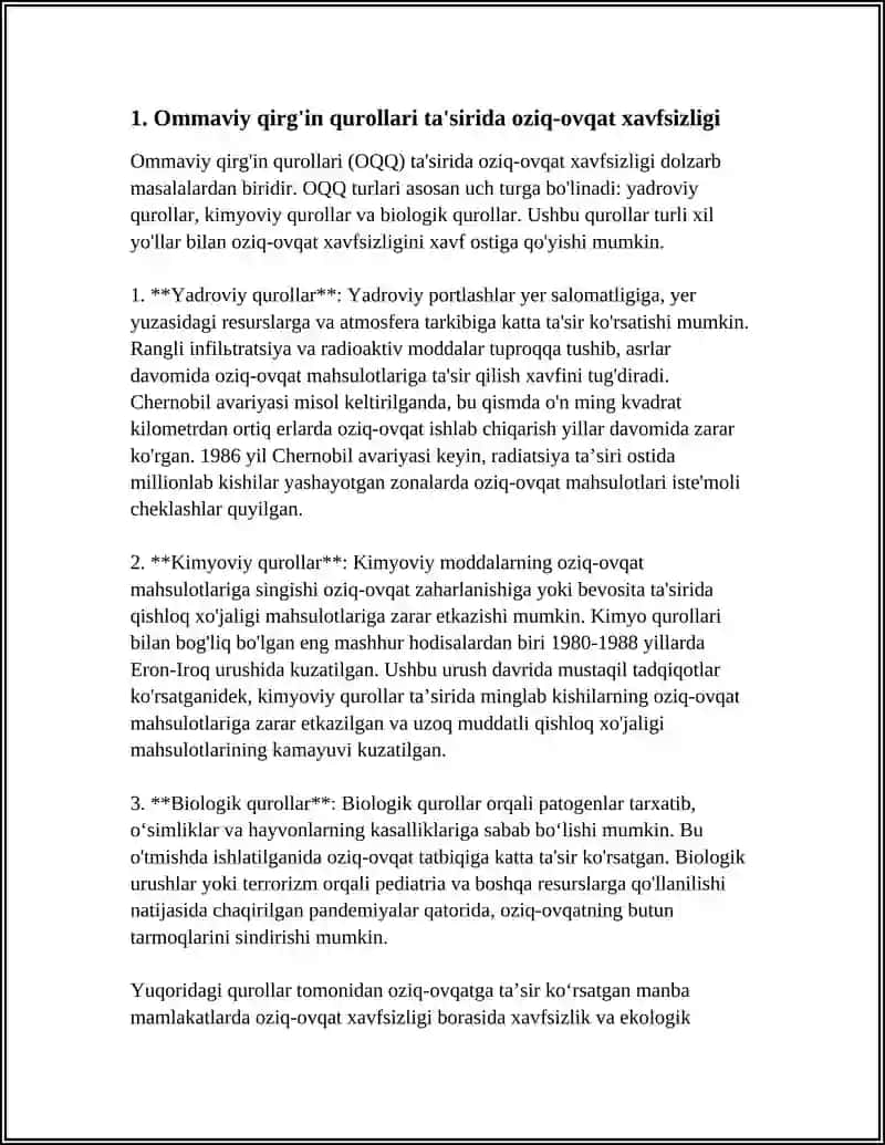 OMMAVIY QIRG'IN QUROLLARI QO'LLANILGAN SHAROITDA OVQATLANISH VA SUV TAMINOTI USTIDAN SANITARIYA NAZORATI 3