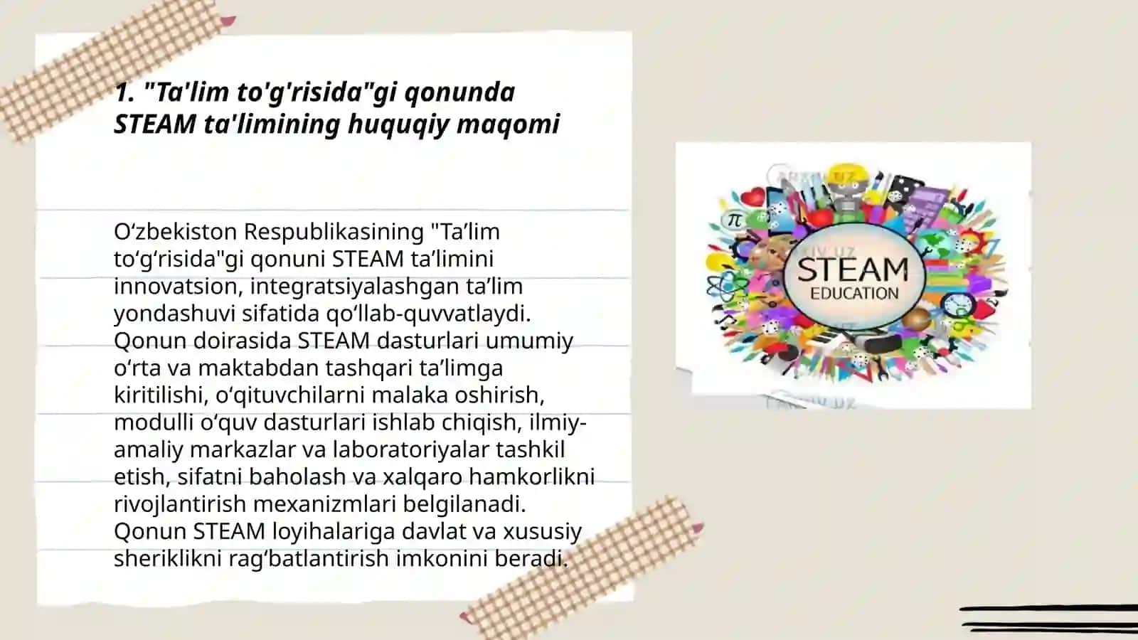 Taʼlim toʻgʻrisida qonuni STEAM taʼlim 3