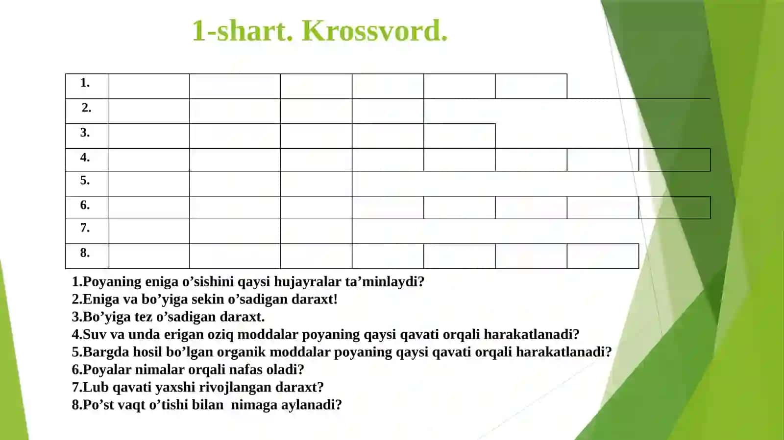 5-sinf Botanika dars ishlanma. Shakli o'zgargan yerosti novdalar (ildizpoya, piyozbosh, tugunak) 3